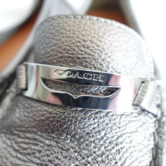 Coach Nola Silver Calf Grain Leather Logo Slip On Driving Shoe Moccasin Loafers - Picture 8 of 16